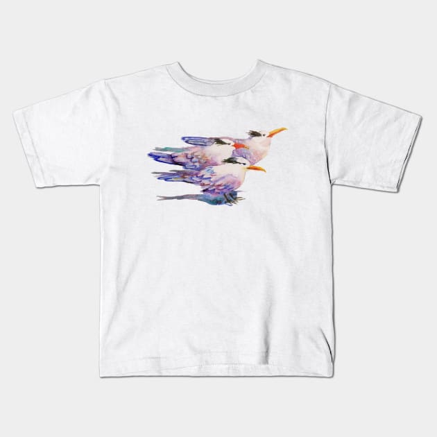 Sea Gulls Shore Birds Watercolor Kids T-Shirt by CunninghamWatercolors
